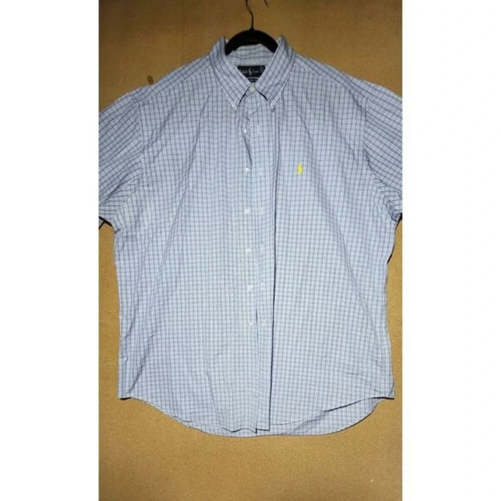 Polo Ralph‎ Lauren Mens Blue Plaid Short Sleeve Button Down Shirt Classic Fit XL